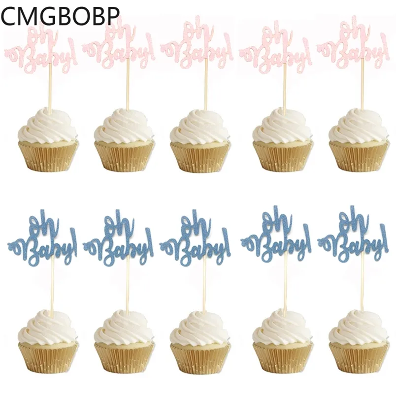 10 sztuk Glitter Papier Cupcake Toppers One Cake Topper 1st Urodziny Ciasto Dekorowanie OH Baby Girl Boy Baby Shower Party Supplies 211216