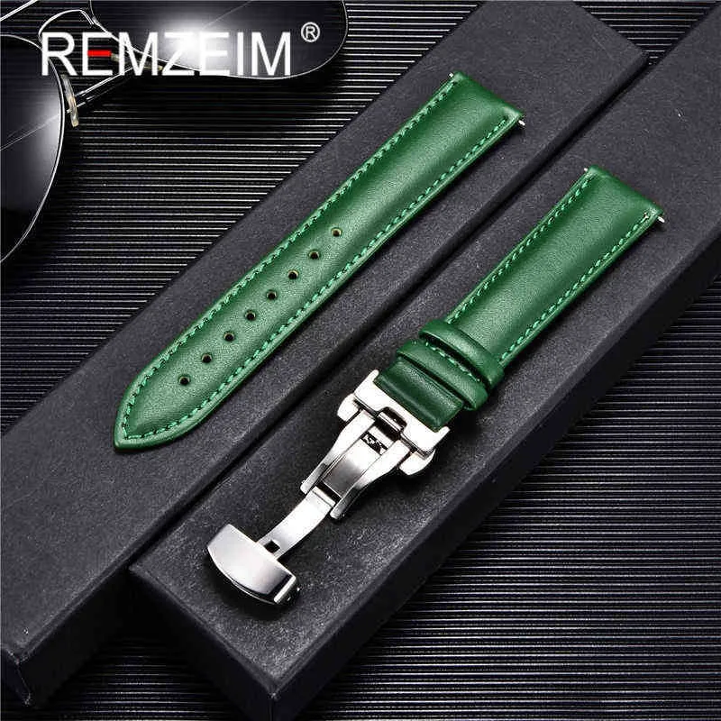 18mm 20mm 22mm 24mm Watch Band Genuine Cow Leather Watch Strap With Butterfly Buckle Bracelet Green Red Blue White Watchband H1123