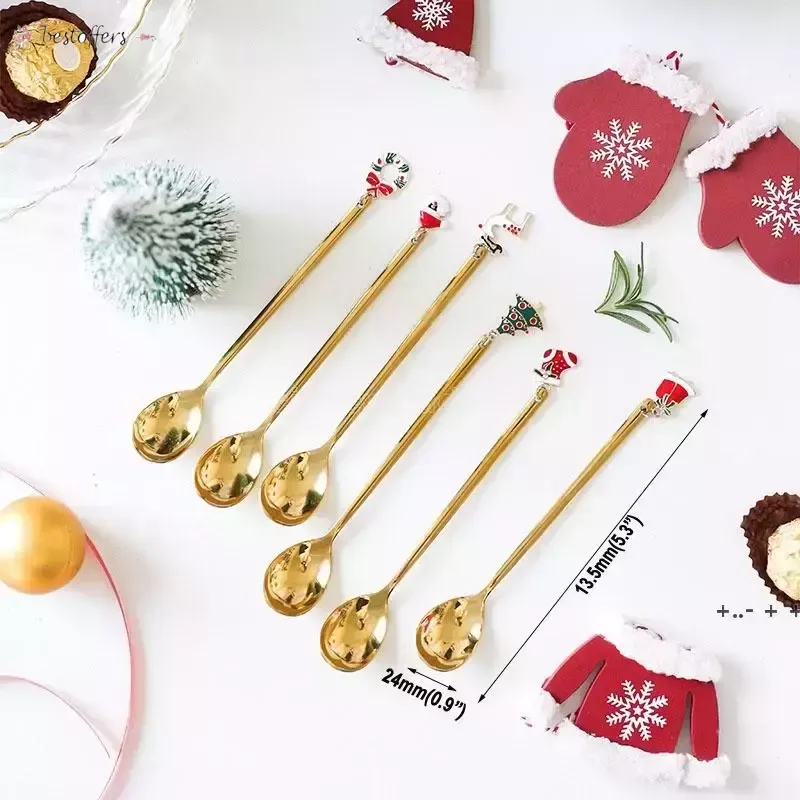 Cucchiaio di Natale creativo in acciaio inossidabile Regalo di Natale Ciondolo Cucchiaio da caffè Dessert Scoop da tè Bambini Bere Regalo Cucchiaio da tavola BDC13