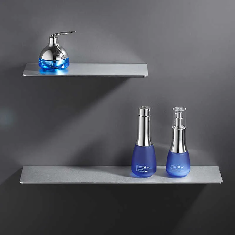 Organizzatore per mensole da bagno argento opaco Nordic Wall Space ispessimento Rack di stoccaggio in alluminio Mensole da doccia Caddy in metallo 210724