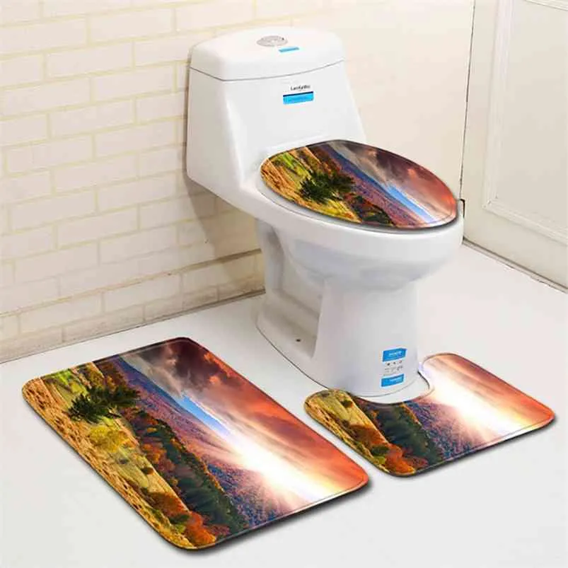 3pcs/set Years Toilet Foot Pad Seat Cover Cap Christmas Decorations and Rug Bathroom Accessory 210423