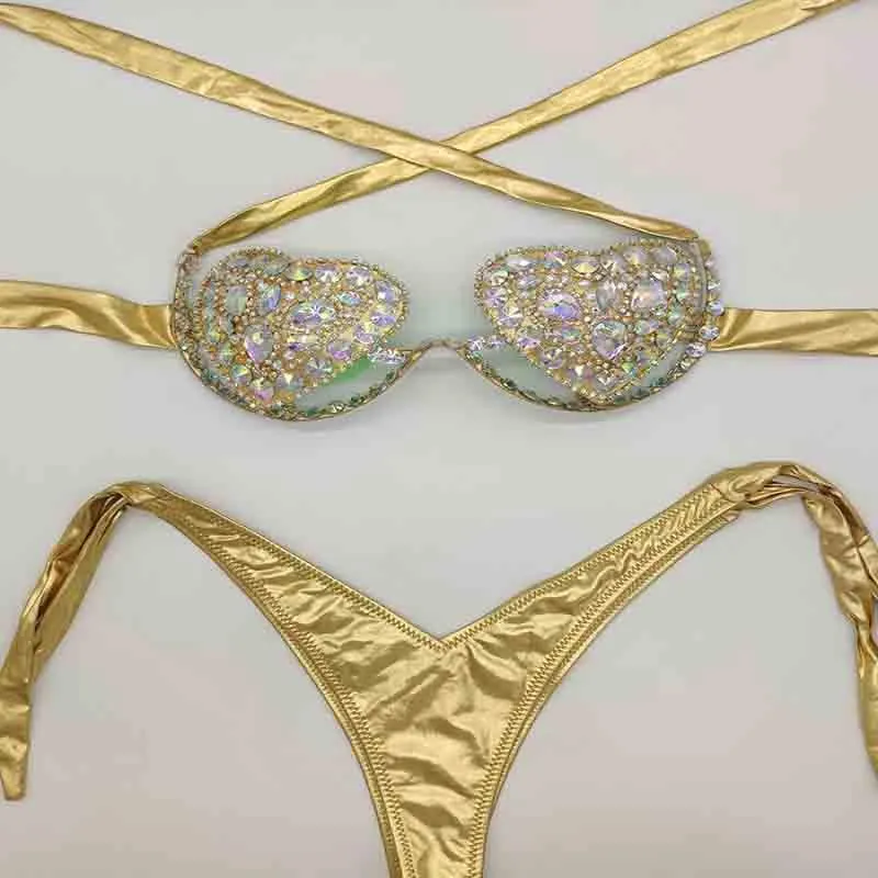 Womens Swimwear 2022 Vacation Sexy Women Bikini Set Diamond Bling Stones Bathing Suit Rhinestone Beachwear Biquini a3