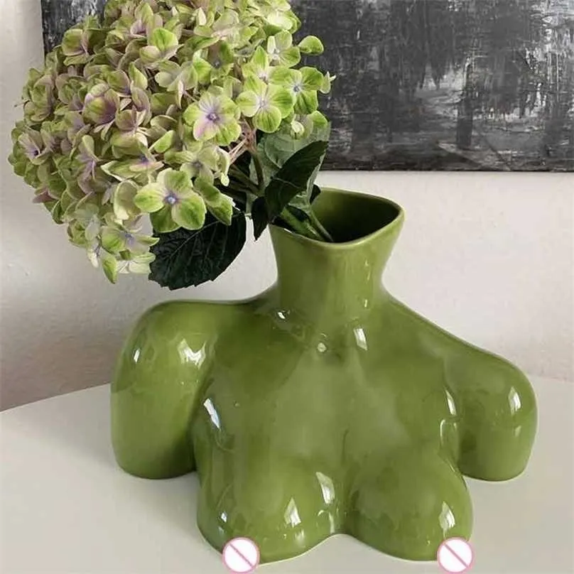 Mordern Body Shape Creative White Flower Vase Simple Dry Insert Artist Residence Dekorativa Ornament Modern Heminredning 211215