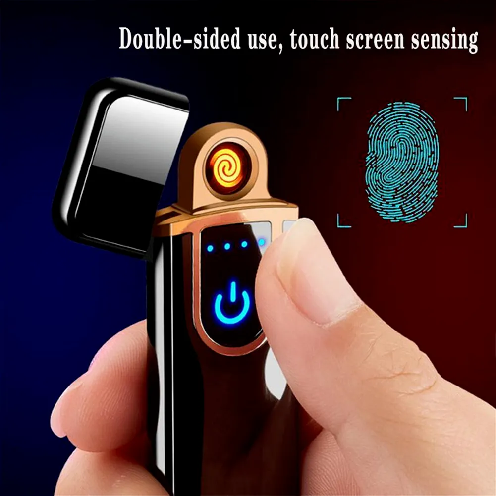 US Zbiory Nowości Elektryczne Czujnik dotykowy Cool Lights Sensor Fingerprint Sensor USB Lodowate Wiatroszczelne Zapalniczki do palenia Akcesoria