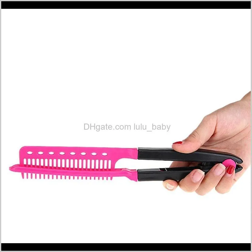 v type hair straightener comb diy salon hairdressing styling tool curls hair brush combs 