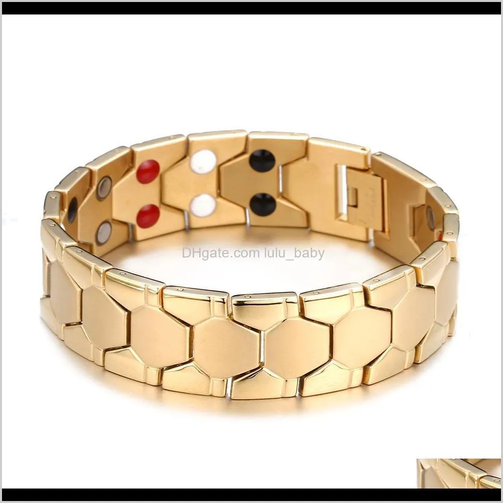 Wholsale Handsome Men Bracelet Dual 2 Row Magnets Natural Relief Arthritis Joint Bio Energy Magnetotherapy Jewelry Laqm0 Link T5F90