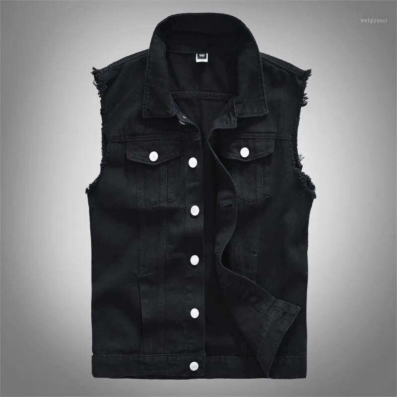 Kamizelki męskie Kamizelki Casual Myte Black Denim Kamizelka Hip-Hop Punk Simple Plus Size Mężczyźni Luźna Otwór Rękawów Ripped Street Waistcoat Kurtki