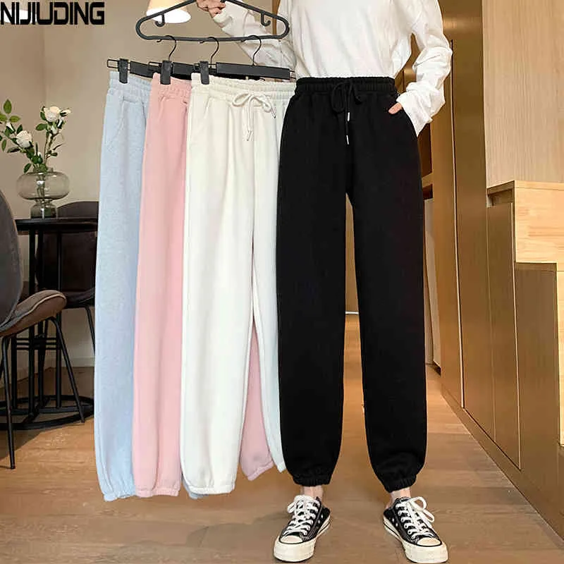 Women's Elastic Waist Sports Pants Autumn Winter Thick Plus Velvet Harem Pant Female Solid Loose Sweatpant Mujer Pamtalon 210514