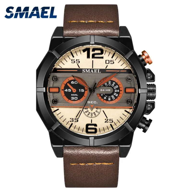 2019 Smael Brand New Selling Quartz Wristwatch Men Leather Belt Watch Men Simple Watches Sl-9074 Waterproof Relogio Masculino Q0524