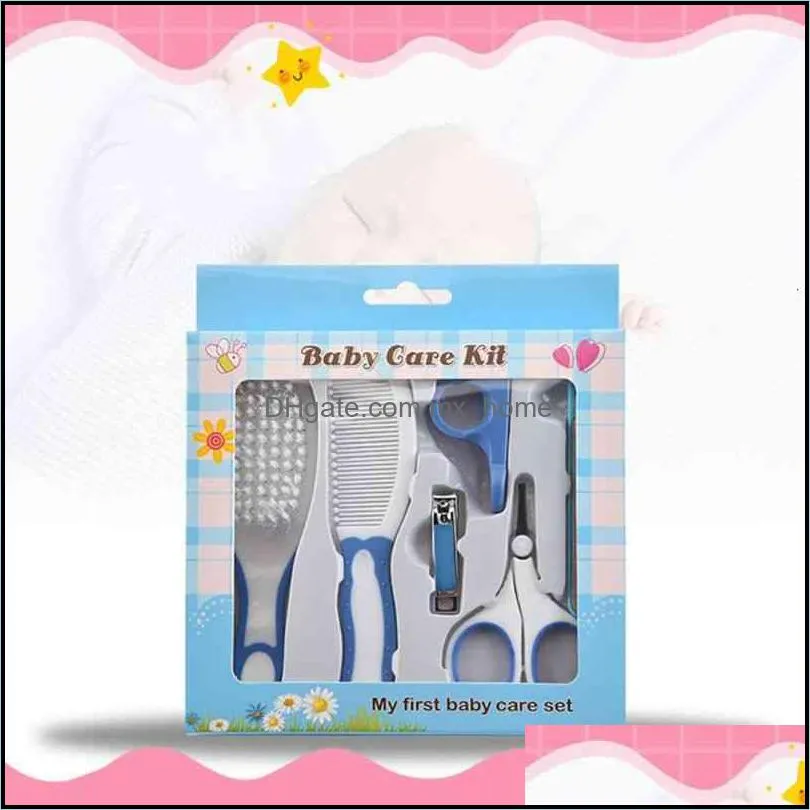 6pcs Set Baby Care Products Nail Set Newborn Infants Nail Clipper Scissors Hair Brush Kits Kids Cutter Grooming Kit