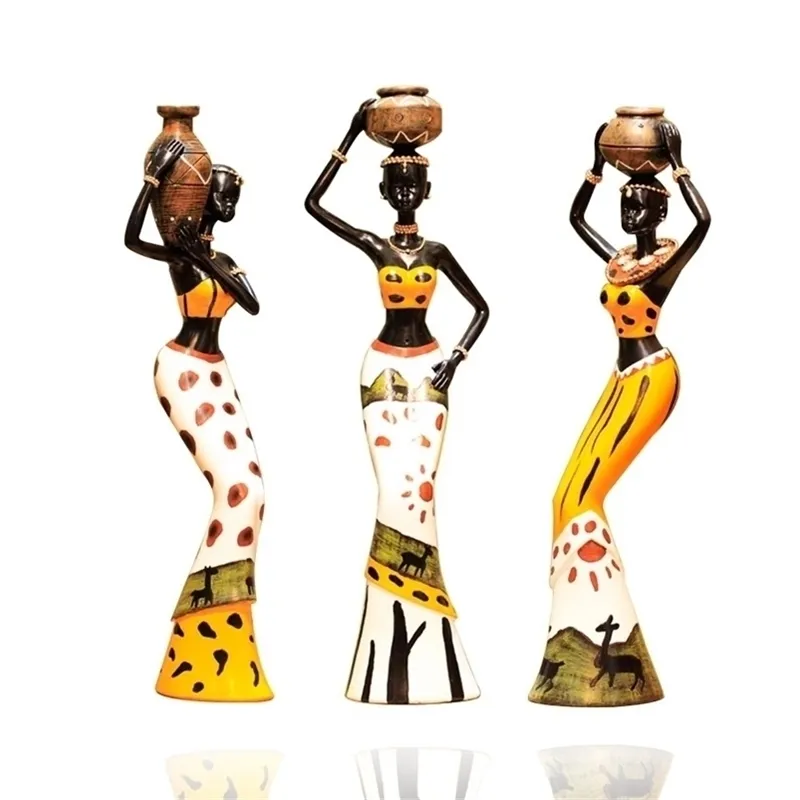 3szt / set Żywica Afryki Rysunek Rzeźba Tribal Figurka Lady Statua Decor kolekcje sztuki Kawałek kryty Biuro Gabinet el 210811