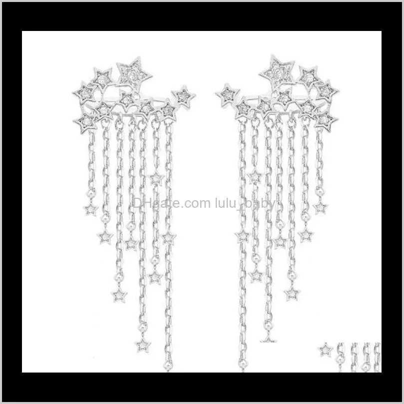 women fashion tassel star pendant earring gold & silver color stylish crystal long earrings fine jewelry best gift t312