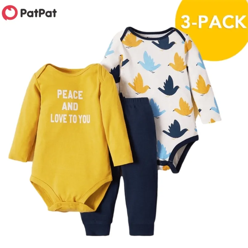 Przyjazd Jesień i Zima 3-Pack Sweet Floral Baby's Sets Boy Girl Odzież 210528