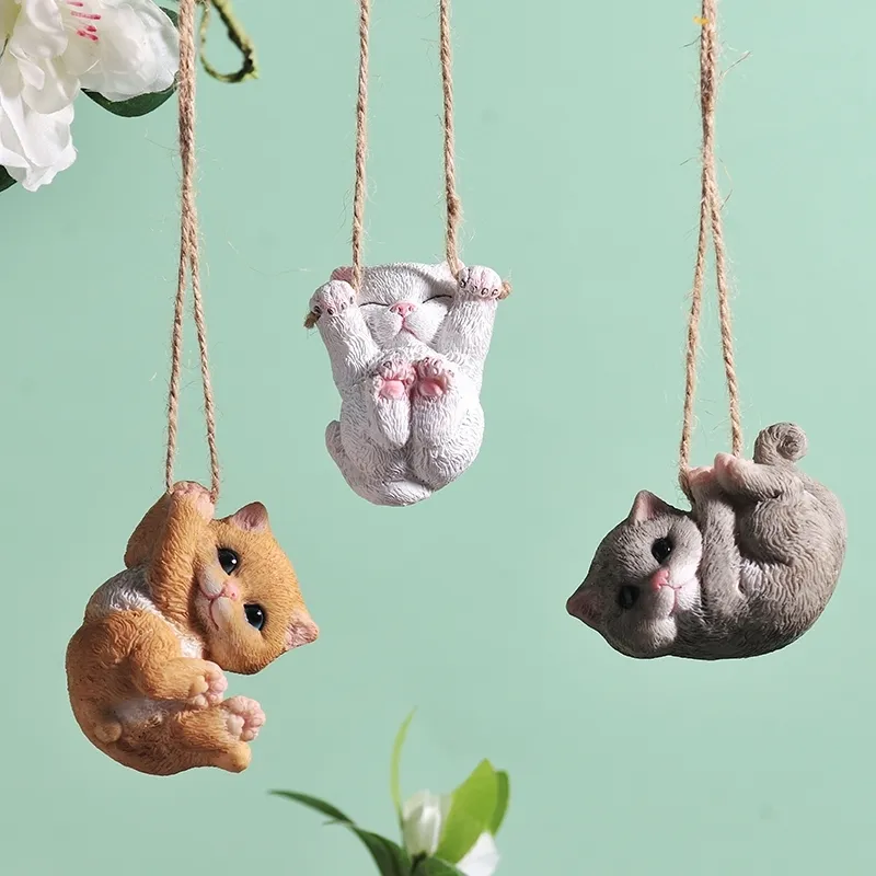 Nette Katzen Hunde Teddy Schaukel Tier Baum Anhänger Hängende Dekor Kawaii Geburtstagsgeschenk Kinder Spielzeug Fee Garten Miniaturen Wohnkultur 210318