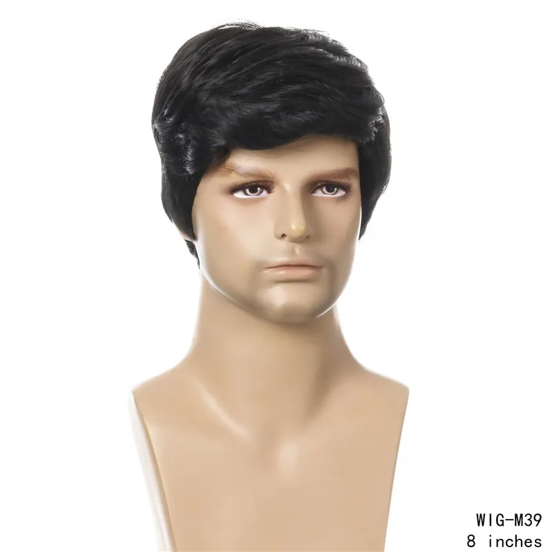 Herren-Synthetik-Perücke, schwarze Farbe, Perücken, Perruques de cheveux humains, Simulation von menschlichem Remy-Haar, Perücken WIG-M39A