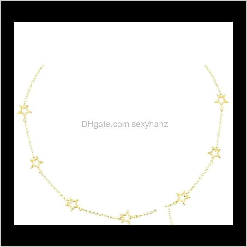 delicate dainty classic fine 925 sterling silver jewelry tiny hollow star charm thin silver link chain star choker necklace 925