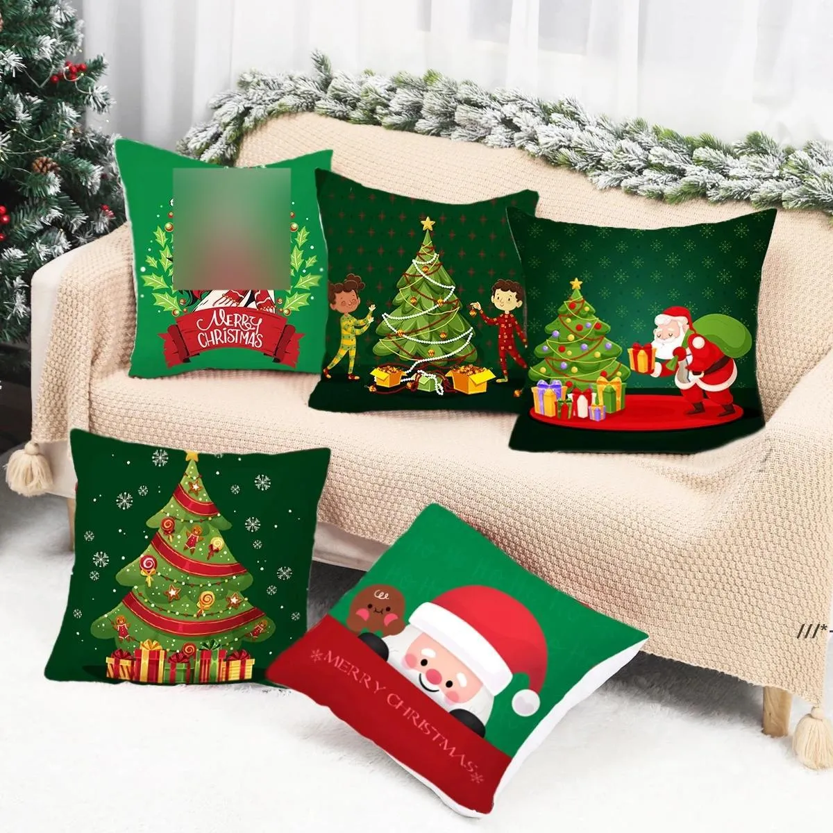 Newchristmas Pillowcase Red Cartoon Santa Claus Peach Skin Sofa Kuddehölje Julinformation LLE11018