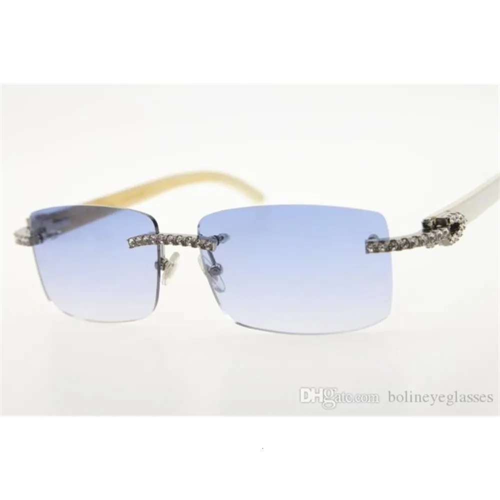 Wholesale High end brand Hot Glasses New 3524012 diamond Rimless White Genuine Natural Horn Sunglasses Men stone Unisex Glasses Brown