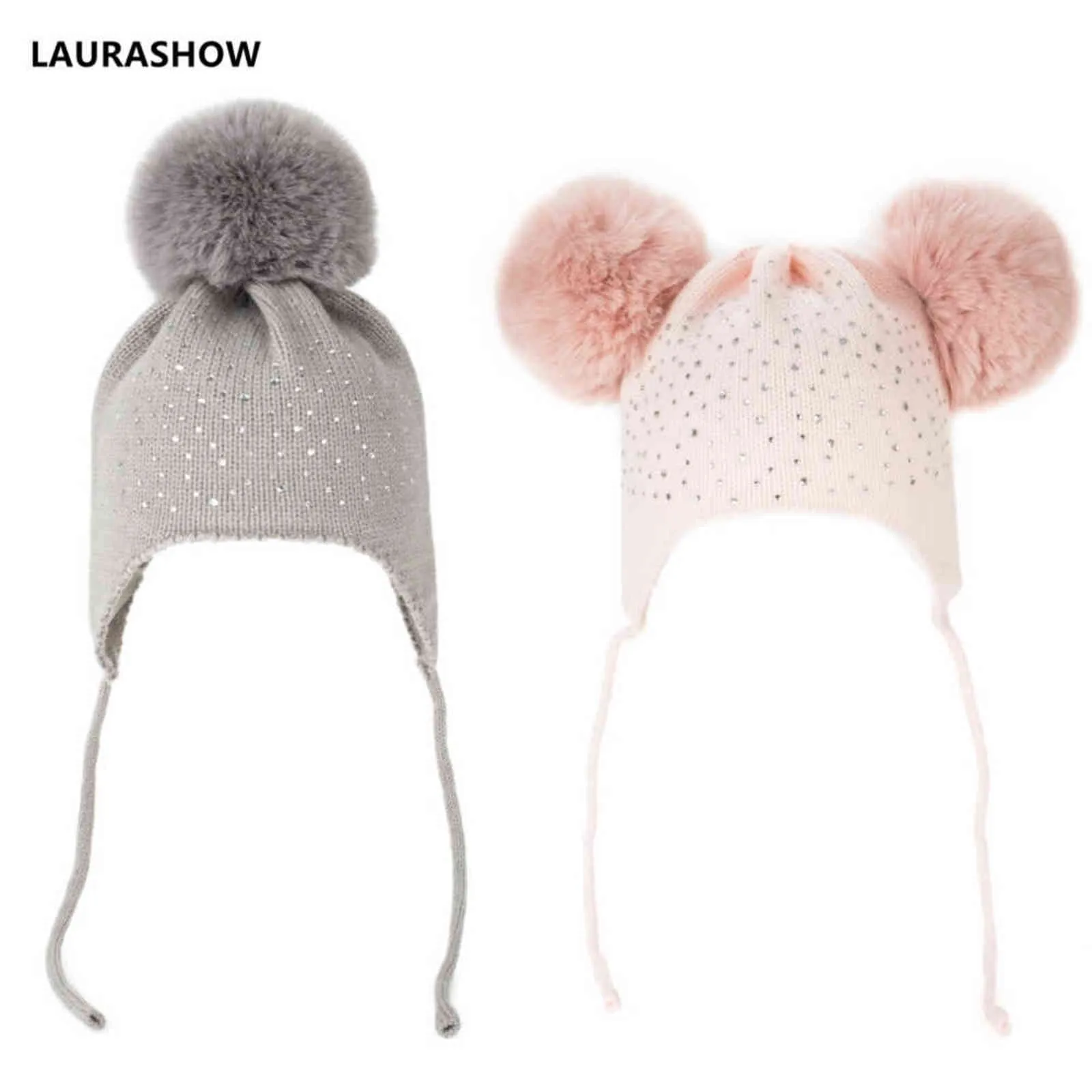 Laurashow Baby Fur Ball Pom Hat Kid Cap Y21111