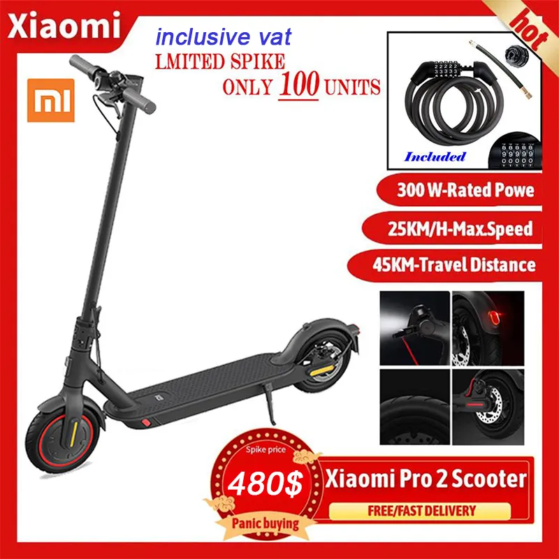 Xiaomi Pro 2 Scooter eléctrico portátil y plegable de 600W Potencia máxima del motor