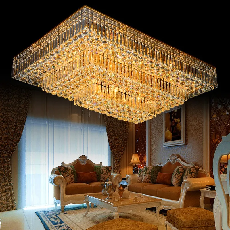 Nowoczesna atmosfera Golden Ledcrystal Sufit Lampy Lampy Lampa Lampa LED Restauracja Prostokąt Salon Żyrandol Droplight