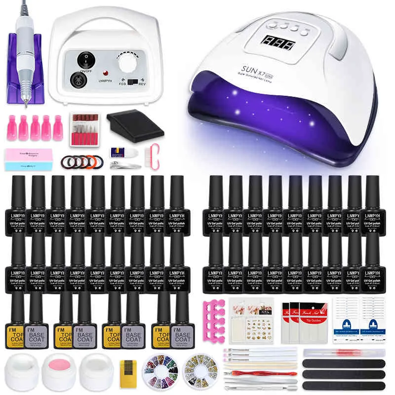 Manicure con 114W / 54W / 24W Lampada a LED 35000 RPM trapano 36/18 Set di strumenti per kit di smalti per unghie in gel UV a colori