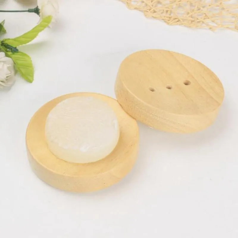 Bathroom Wooden Soap Dishes Sink Deck Bathtub Shower Soap Holder Round Hand Craft Natural Wooden Holder For Sponges Scrubber Soap