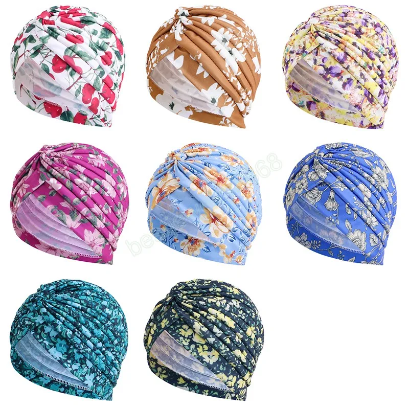 Musulman imprimé fleuri à volants Turban tête wrap femmes Hijab casquettes foulard femme indien chapeaux Cancer chimio bonnets foulard