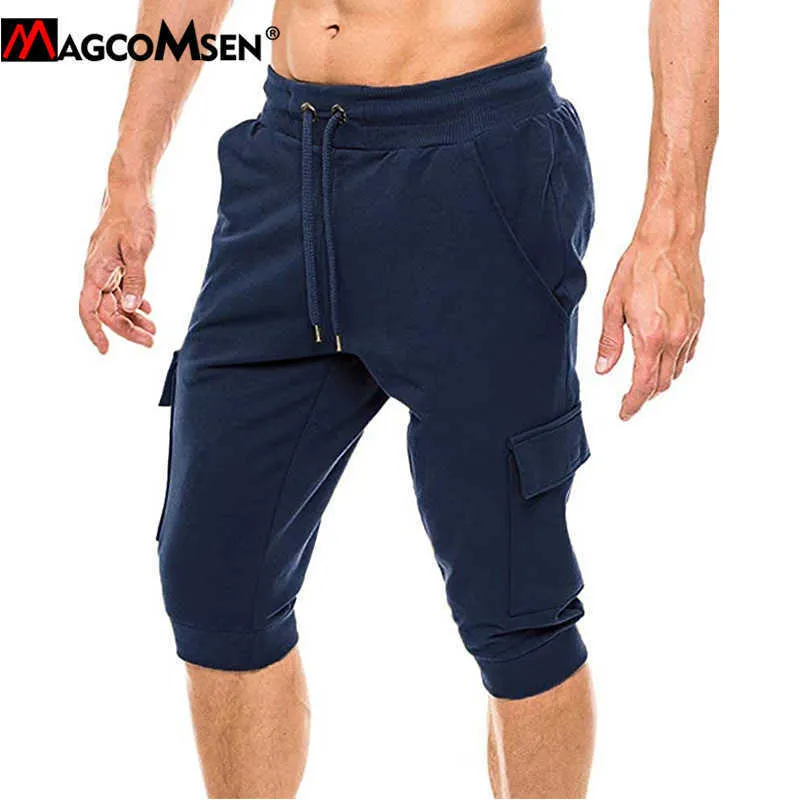 Magcomsen 3/4 zomer joggers broek heren grote zakken joggingbroek casual gym fitness broek sportkleding trekstring capris broek p0811