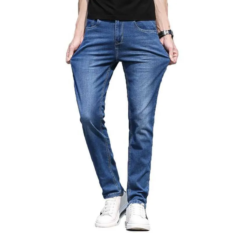 Spring/Summer Cotton Stretch Slim Straight Lightweight Jeans Classic Simple Style Young Men's Brand Thin Denim Jeans 210531