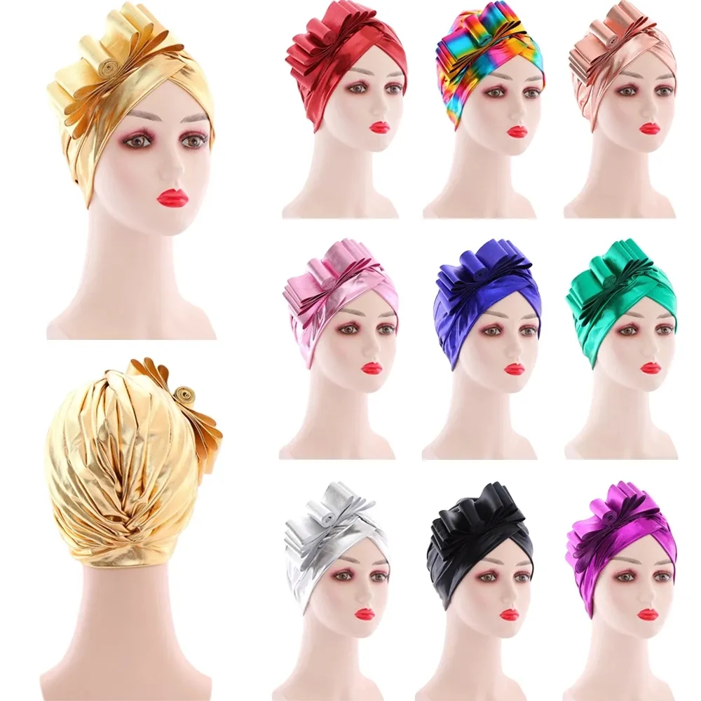 2021 Casquettes de turban pour femmes Caps Bow-Trace Glitter Bonnet Prêt à porter Hijabs intérieure Hijabs Muslim Wrap Head Head Headtie africaine