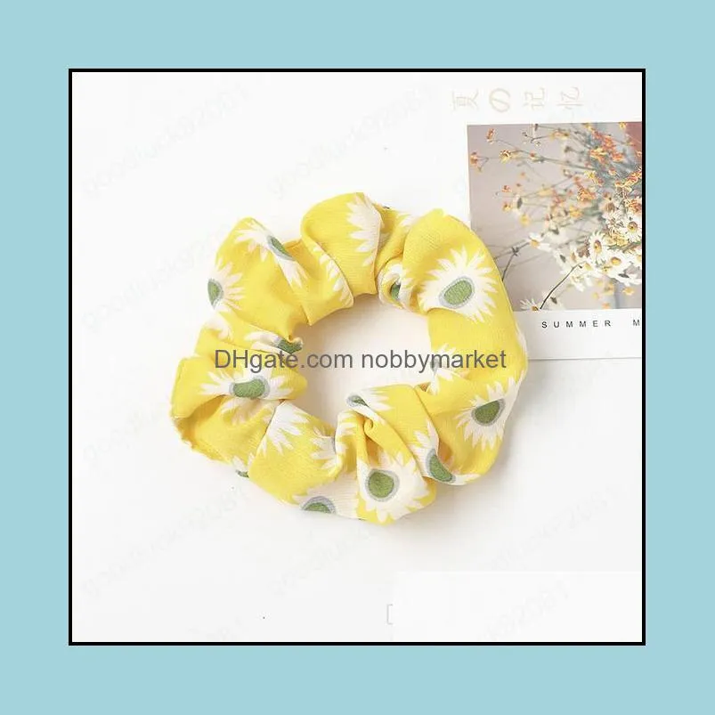 Cute Chiffon Scrunchies Women Daisy Floral Scrunchie Elastic Hair Bands Girls Rubber Hair Ties Ponytail Holder Hair Accessories