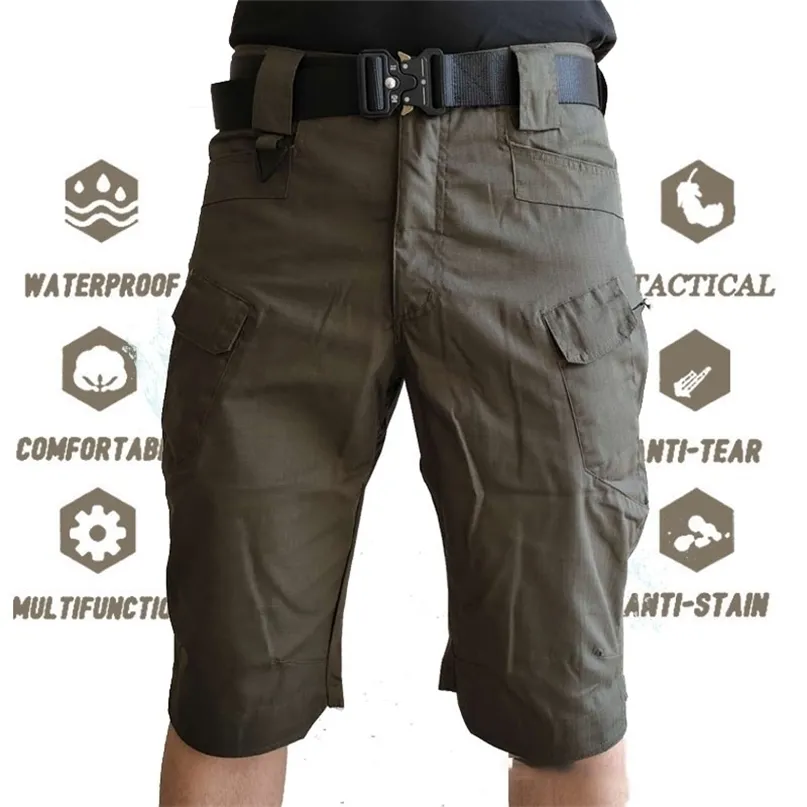 S-5XL Men's Classic Outdoor Waterproof Hiking Fishing Shorts Military Multi-pocket Tactical Cargo No Belt 210713