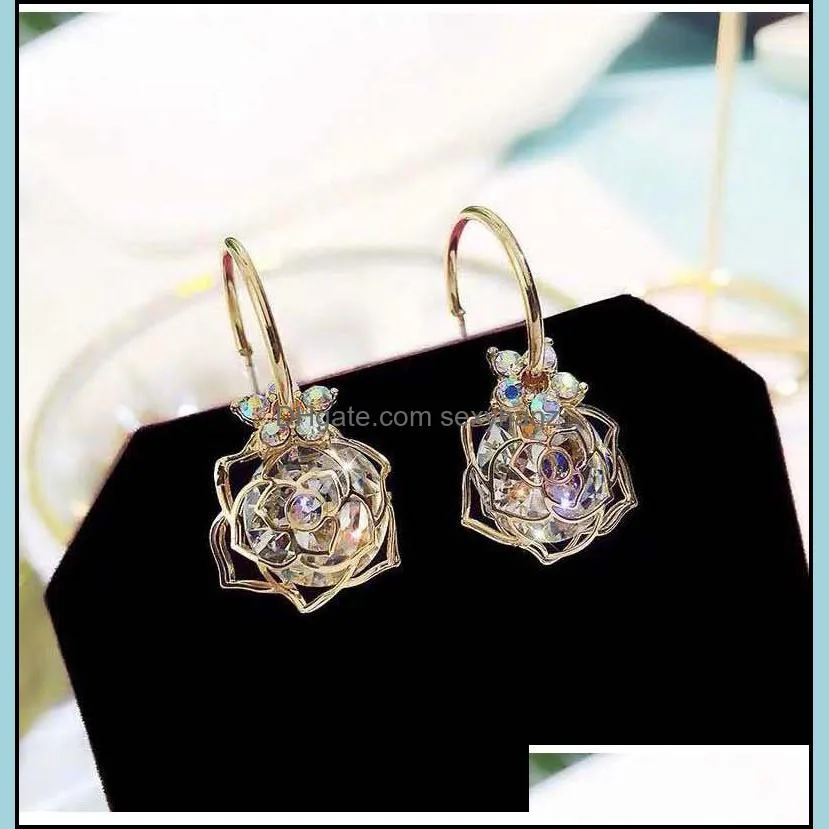 S1140 Hot Fashion Jewelry S925 Silver Post Hollowed Rose Earrings Zircon Dangle Earrings