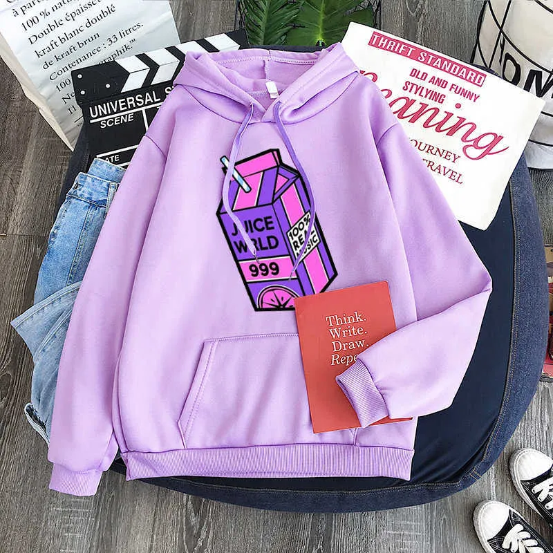 Kawaii JUICE Wrld Hoodies Fil Sweat Juice Wrld Imprimer Piège Rap Rainbow Fault Juice World Surdimensionné Femmes Hiver Hoodies Y0804