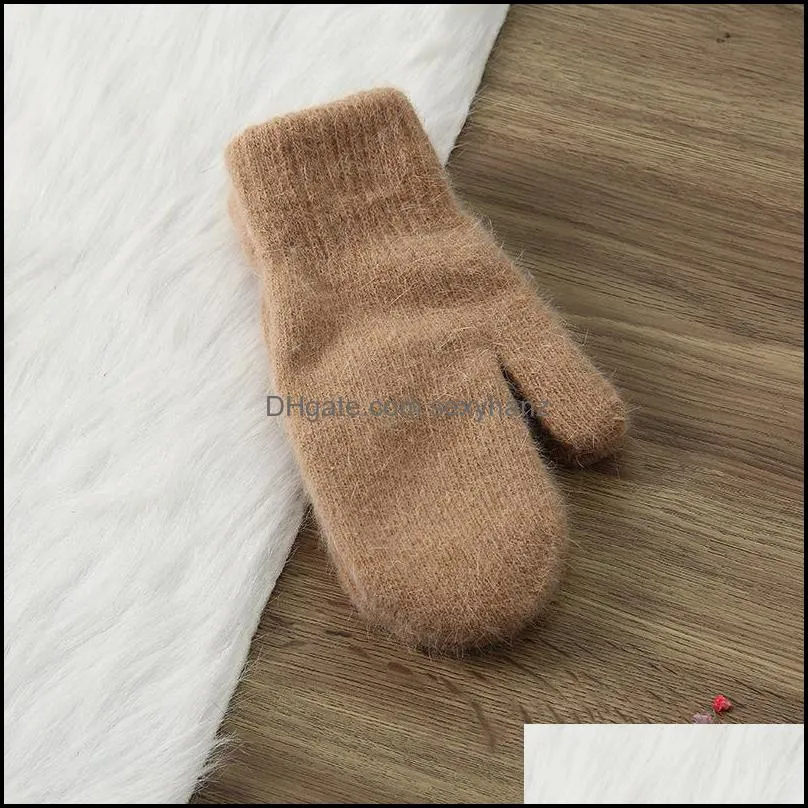 Boys Girls Winter Mittens Glove Pure Color Fashion Thickening Keep Warm Lovers Elastic Rabbit Hair Gloves 6 2gj J2