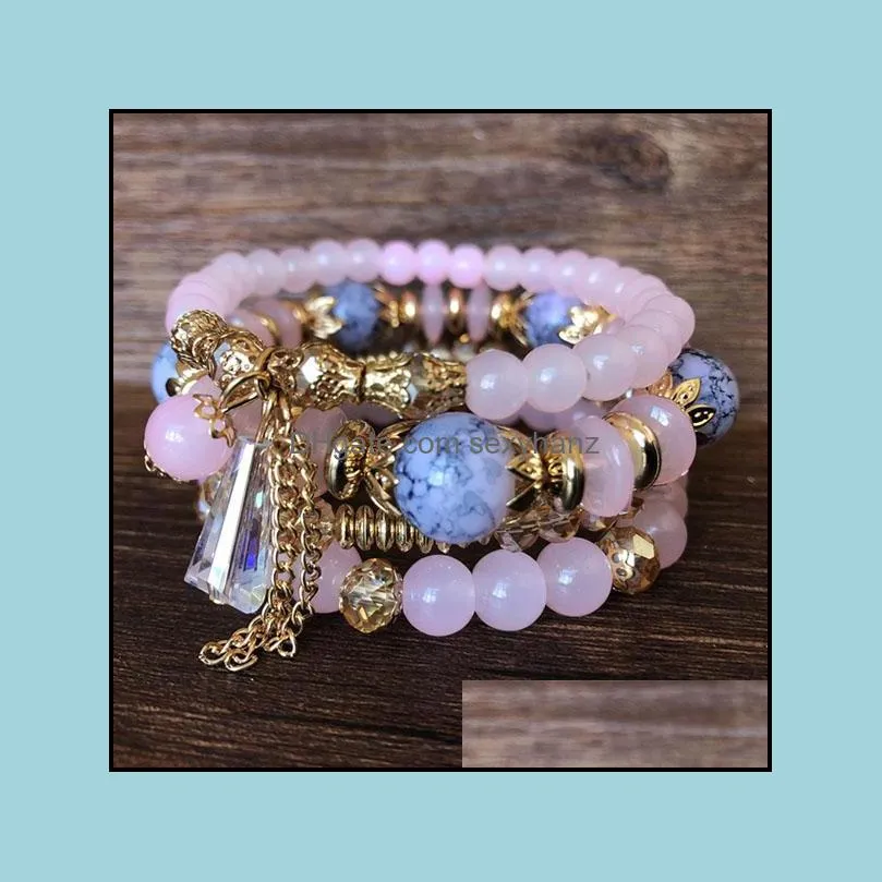 S1618 Hot Bohemian Fashion Jewelry Women`s Hand-made Multi-layer Beads Bracelets Charms Tassels Chain Bracelet
