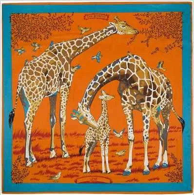 Pobing 100% Twill Silk Donne Sciarpa Euro Design Foresta Animale Giraffa Stampa Stampa Necricigiario di alta qualità Lady Foulard Square Bandana Q0828