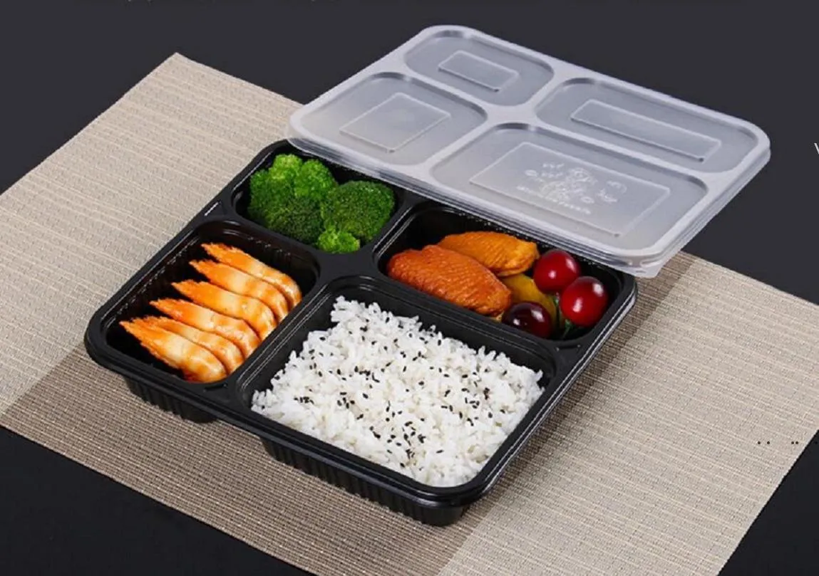 new Free shipment 4 compartments Take Out Containers grade PP food packing boxes high quality disposable bento box for Hotel sea way EWF5450