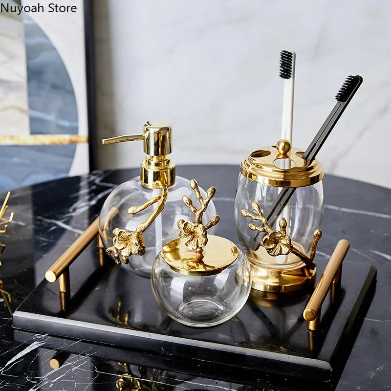 Gold Bathroom Accessories Set Light Luxury Bathroom Accessories Brass  Transparent Crystal Glass Lotion Bottle Storage Tank Cotton Swab Box Marble  Tray From Ephemelease, $118.86