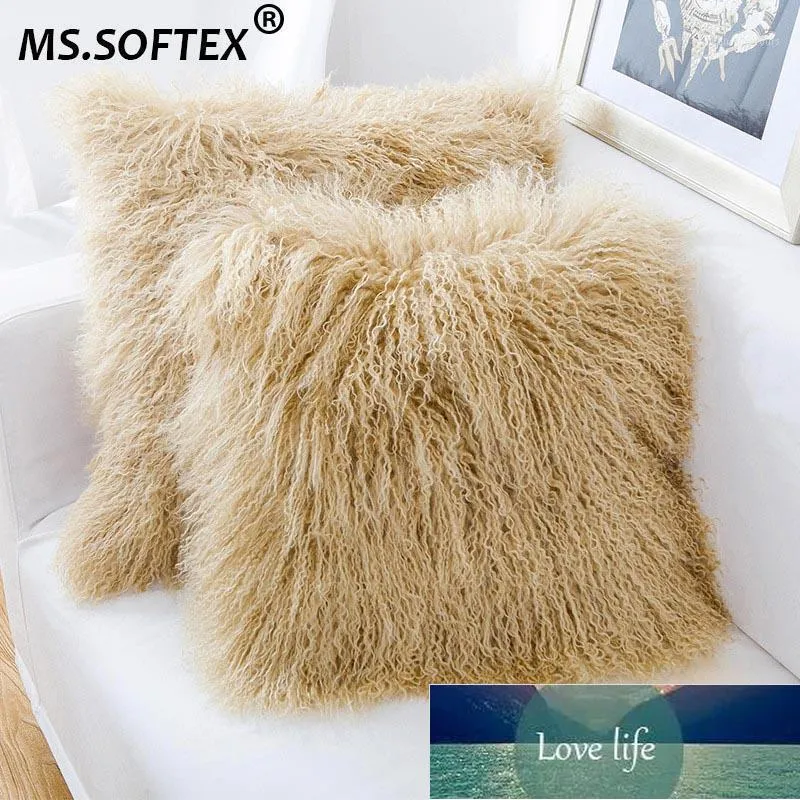 Softex Mongolian Lamb Fur Pillow Case High Quality Natural Cushion Cover With Fluffy Texture By