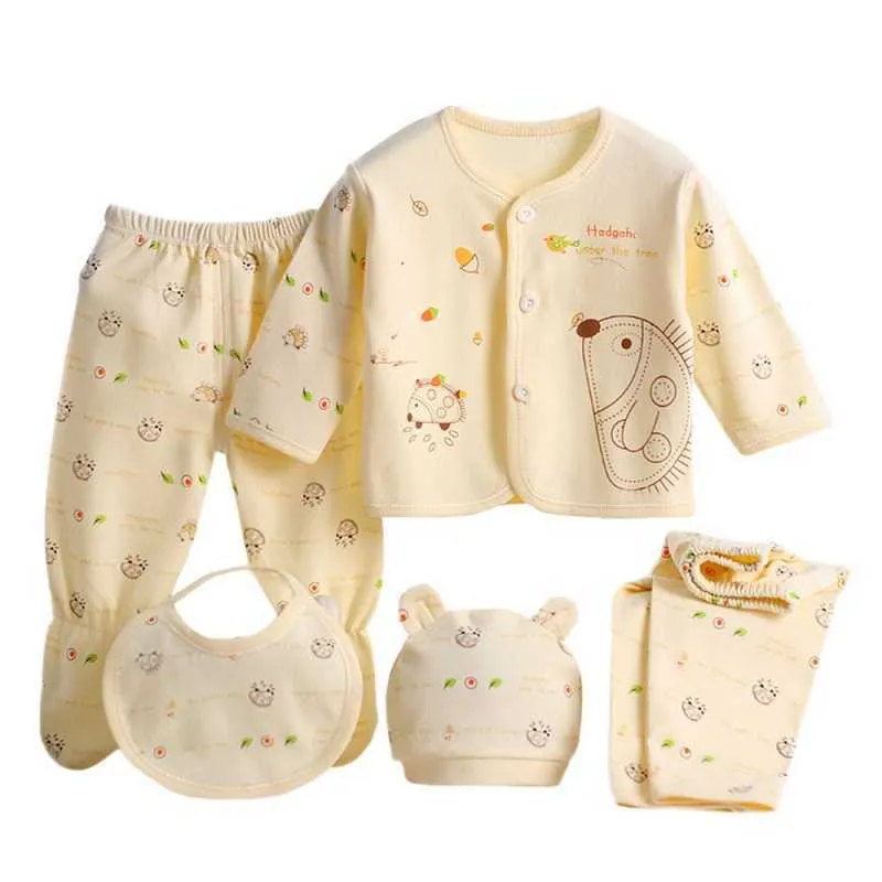 5pcs/set Unisex Newborn Baby Clothing Suits 0-3 Months Infant Cartoon Cotton Baby Girl Outfit Baby Boy Clothes Gift G1023