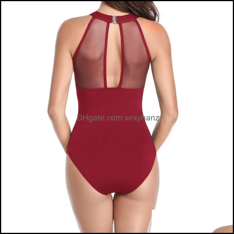 Fashion Women One piece Swimwear Backless Mesh Ruched Beach Wear Monokini Swimsuit Bodysuit Bathing Suit Beachwears HY0526