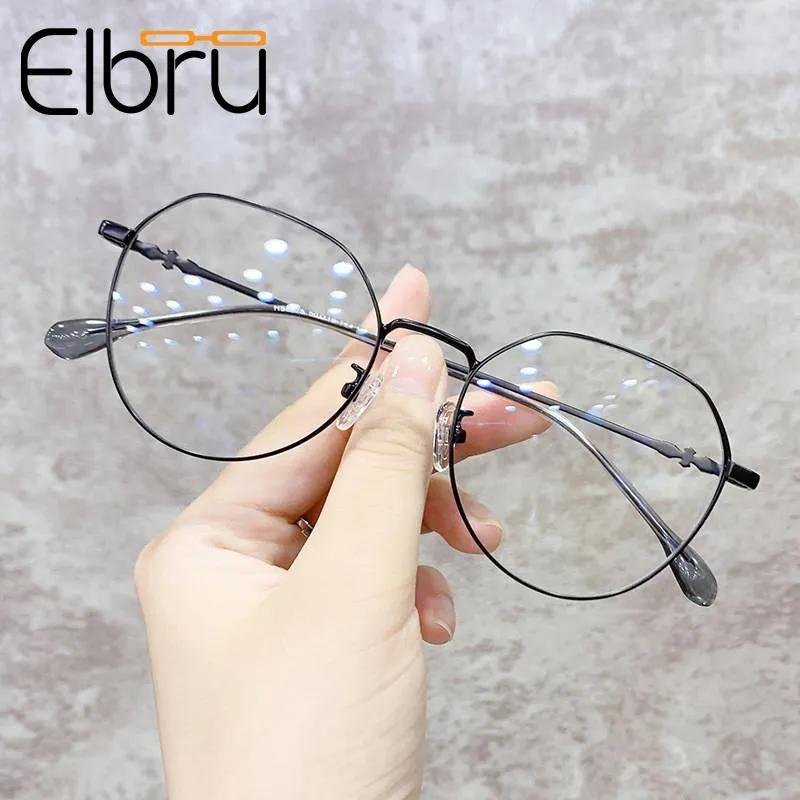 Elbru vintage runda glasögon för kvinnor män metall ram anti-blå lätt platt spegel optiska glasögon personlighet mode solglasögon ramar