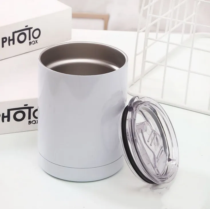 10オンス昇華ストレートローボールタンブラーステンレススチールブランクカップ白い蓋の白い二重壁の真空断熱コーヒーウォーターボトル携帯用旅行マグカップ