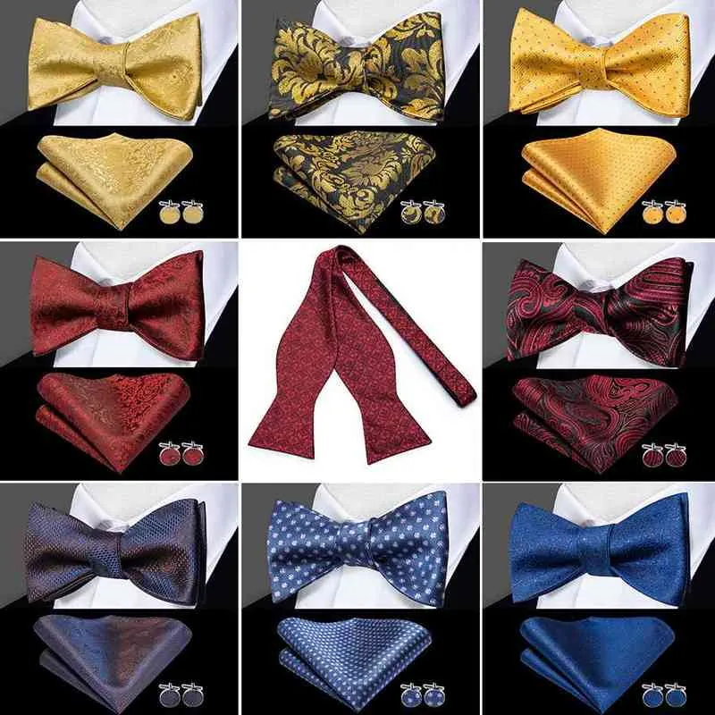 Hi-Tie 100% soie adulte hommes auto noeud papillon poche carré boutons de manchette ensemble mâle formel fête de mariage accessoires luxe noeud papillon ensemble Y1229