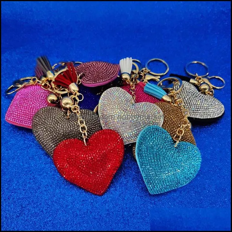 Gold Crystal Heart Keychain Tassel Charm Carabiner Keychain Key Rings Holder Bag Hangs Fashion keyring Jewelry hot sale Will and Sandy