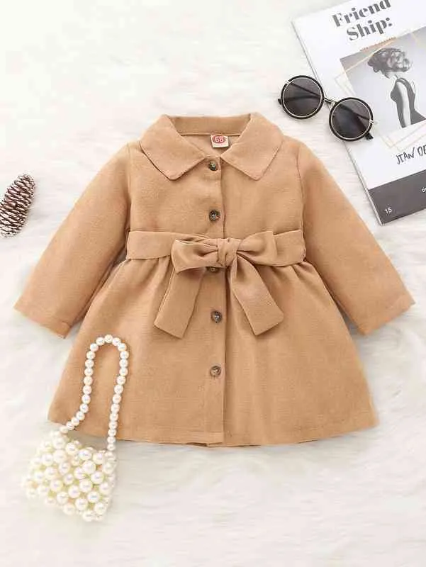 Baby knäppas främre bälte corduroy coat hon