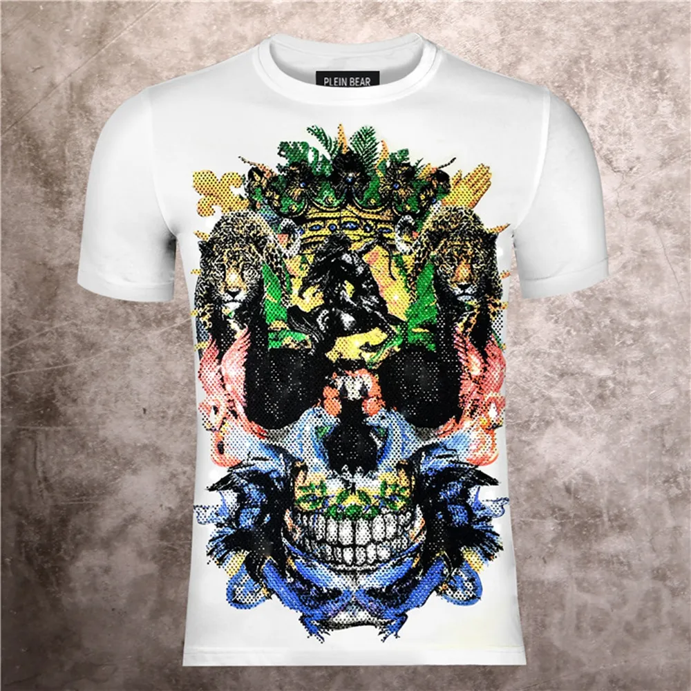 Футболка Plein Bear T Mens Дизайнер Thirts Rhinestone Череп Мужчины Футболки Классическое Высокое Качество Хип-Хоп Уличная одежда Футболка Повседневная Top Tees PB 16032