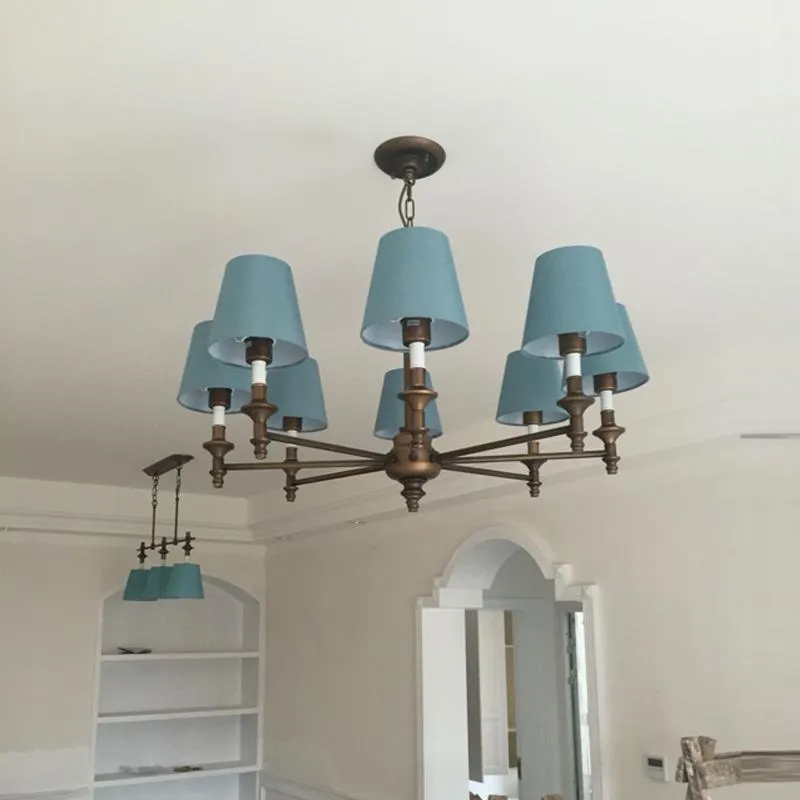 Chandeliers Mediterranean Style Living Room Chandelier American Country Restaurant Master Bedroom Study Blue Lampshade Led
